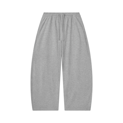 Unisex barrel-leg pants with elastic drawstring waist, light gray