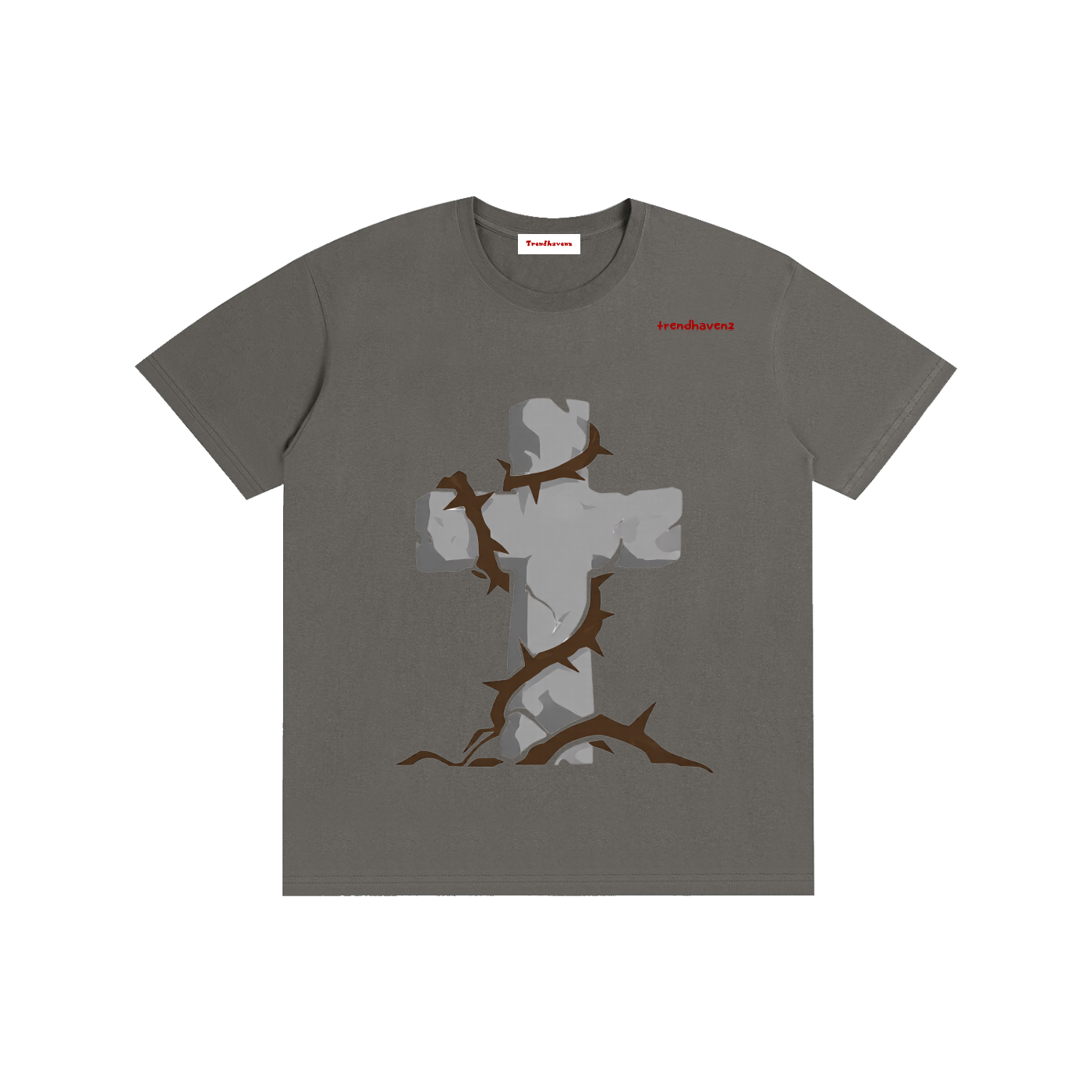 Unisex pure cotton T-shirt, charcoal gray with gray Jesus graphic