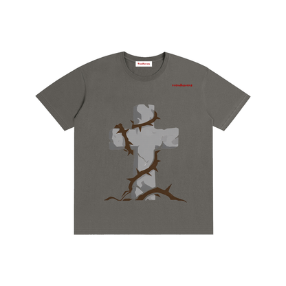 Unisex pure cotton T-shirt, charcoal gray with gray Jesus graphic