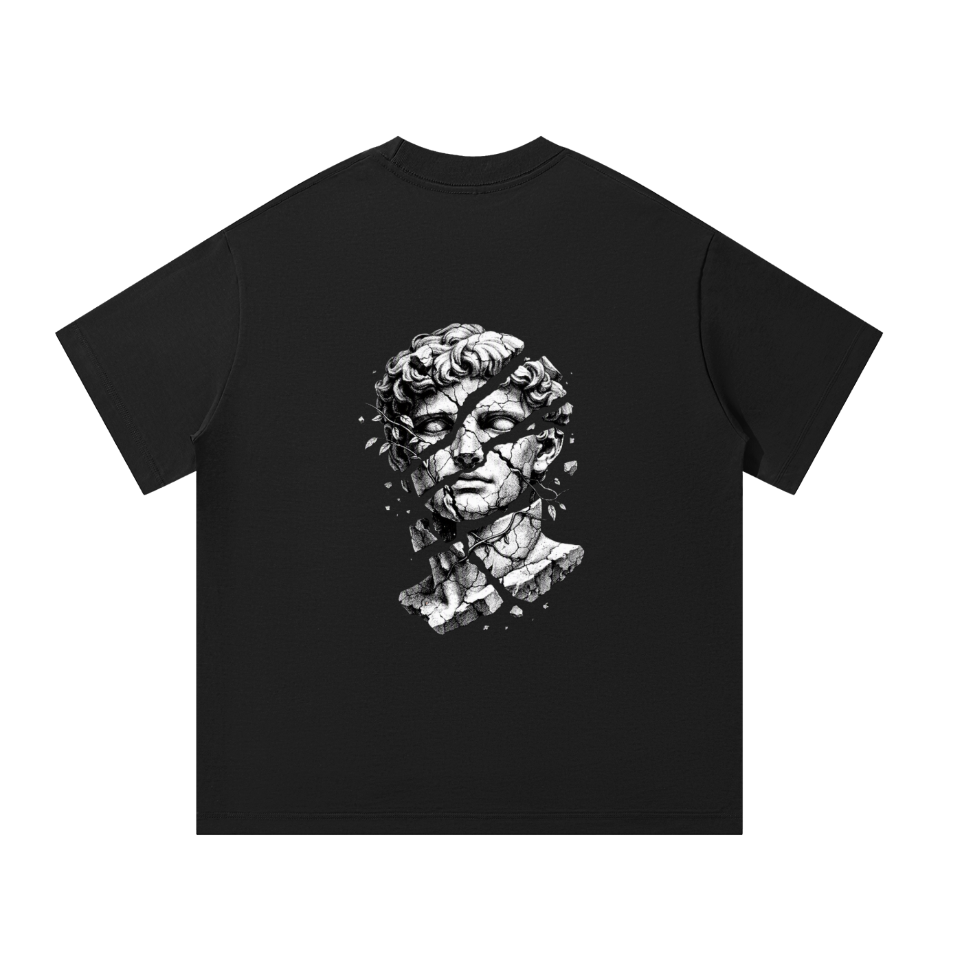 Black oversized t-shirt with monochrome face graphic print on back