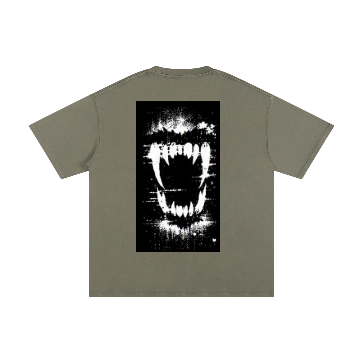 FERAL cotton T-shirt, olive green, back view, large square graphic print
