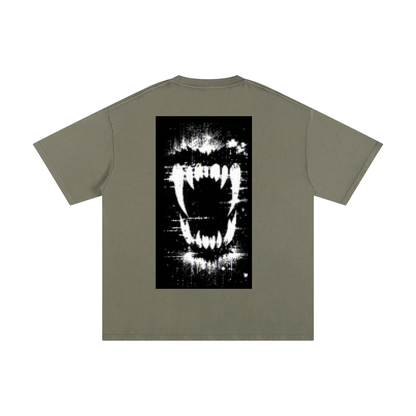 FERAL cotton T-shirt, olive green, back view, large square graphic print