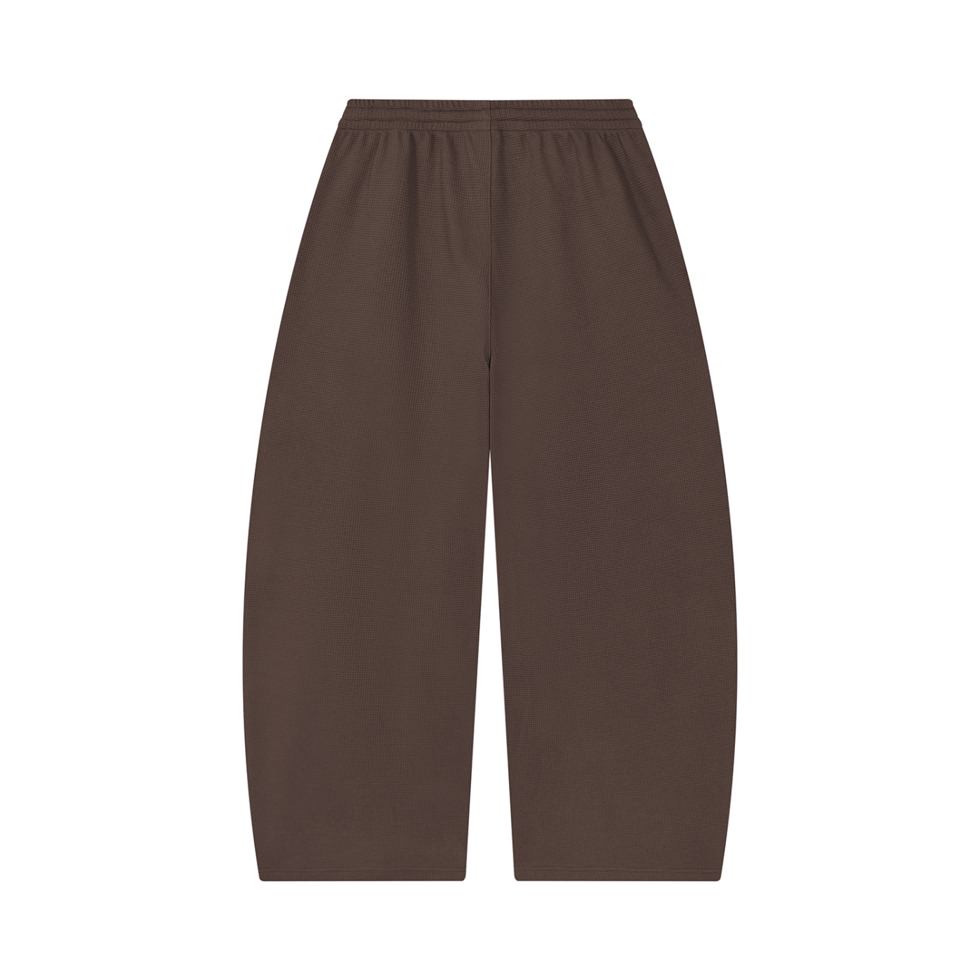 Waffle barrel leg pants in dark brown, relaxed wide-leg barrel fit