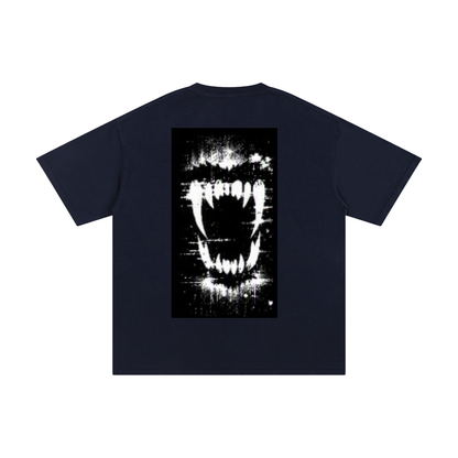 FERAL pure cotton T-shirt, navy blue, front graphic print