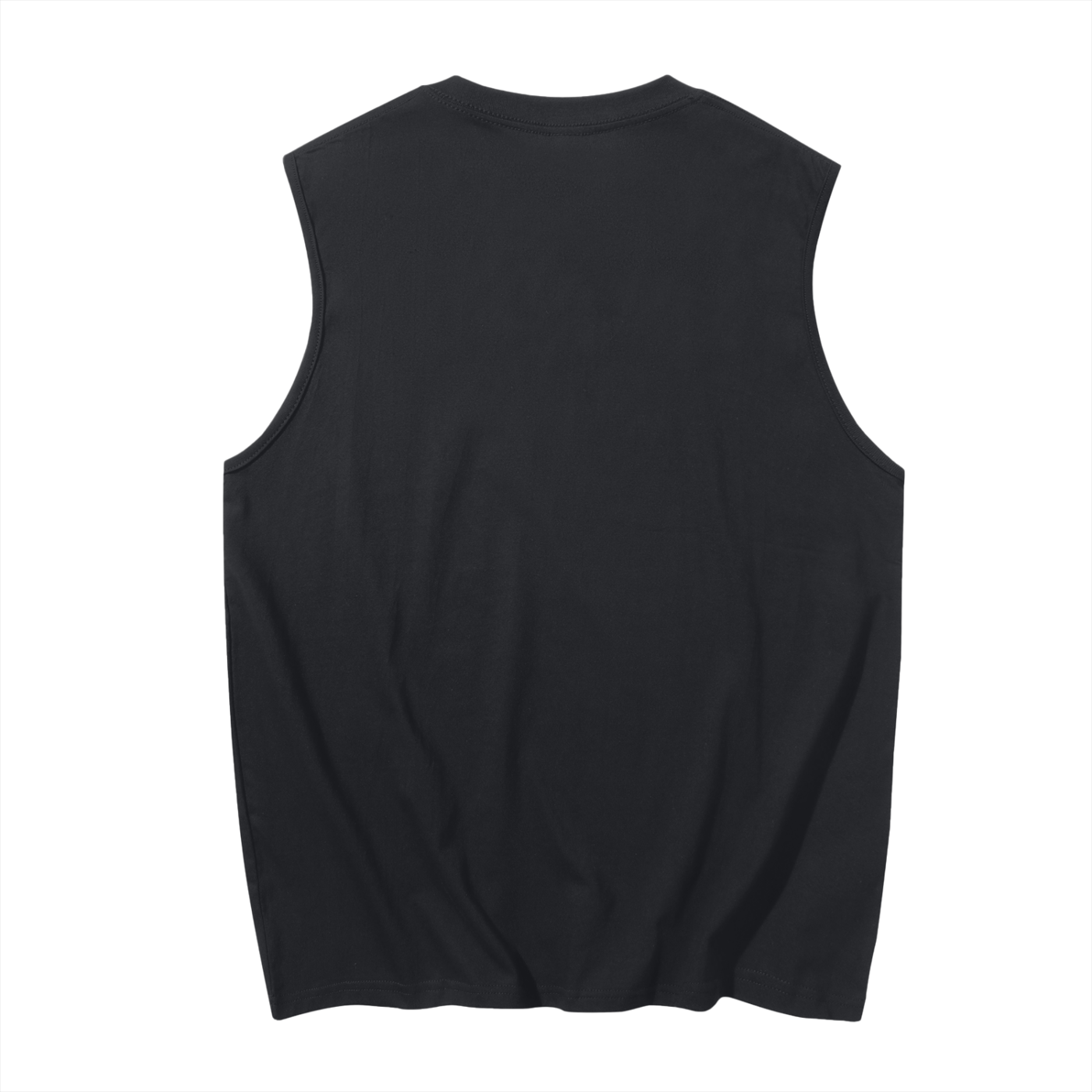 Black sleeveless tank, plain back view