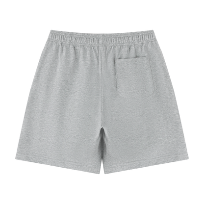 Unisex cotton shorts in dark gray with side slip pocket, elastic waistband.