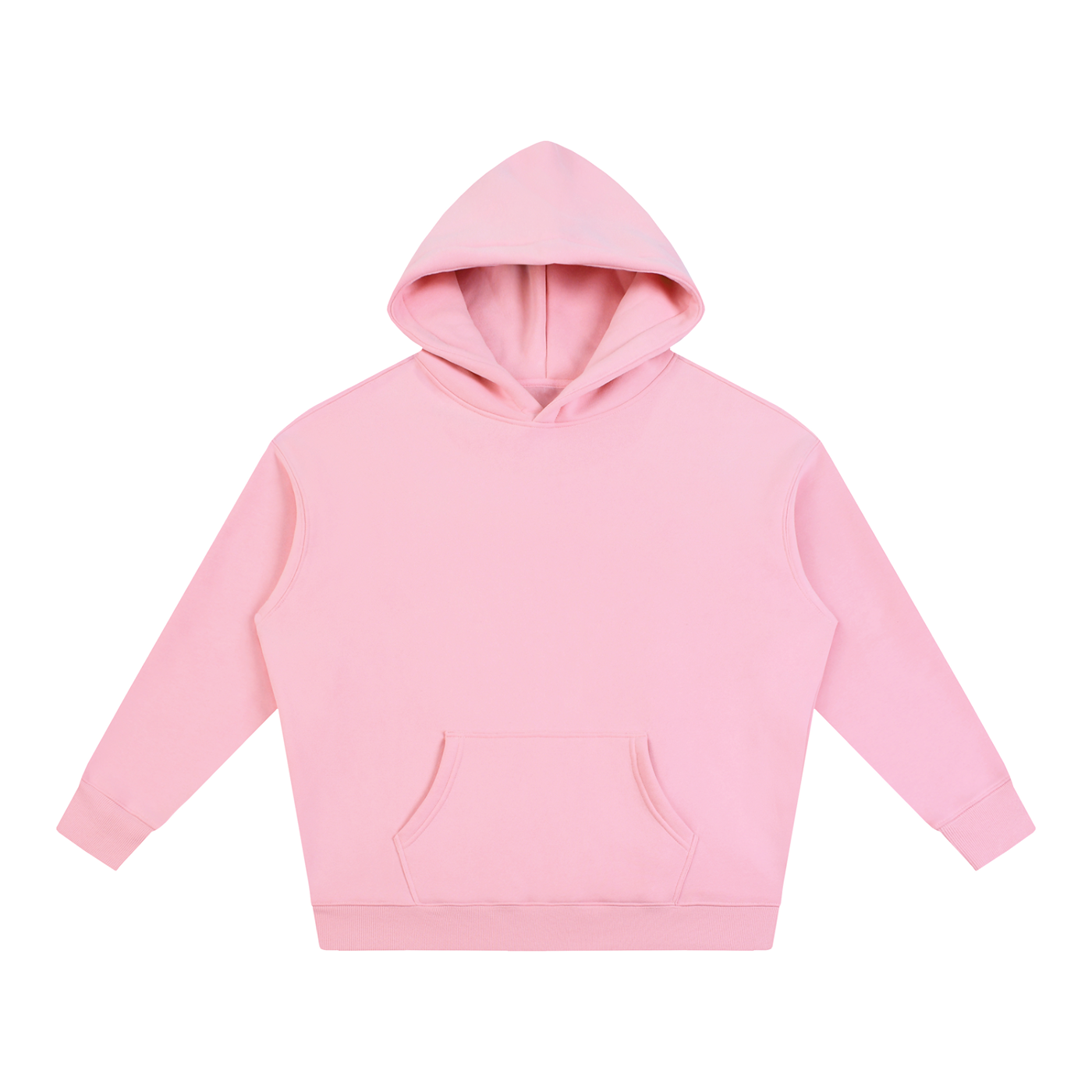Oversize fleece hoodie, light pink pullover with hood and front pouch pocket