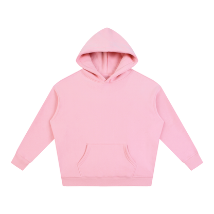 Oversize fleece hoodie, light pink pullover with hood and front pouch pocket