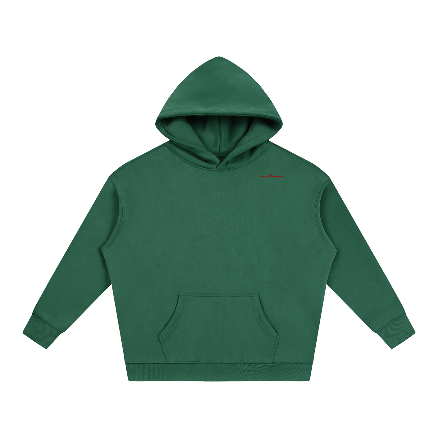 Oversized fleeced hoodie, green hooded front with kangaroo pocket and ribbed cuffs