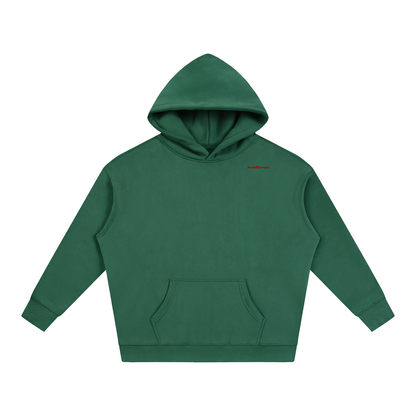 Oversized fleeced hoodie, green hooded front with kangaroo pocket and ribbed cuffs