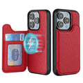 Red leather phone case with card holder and magnetic MagSafe ring