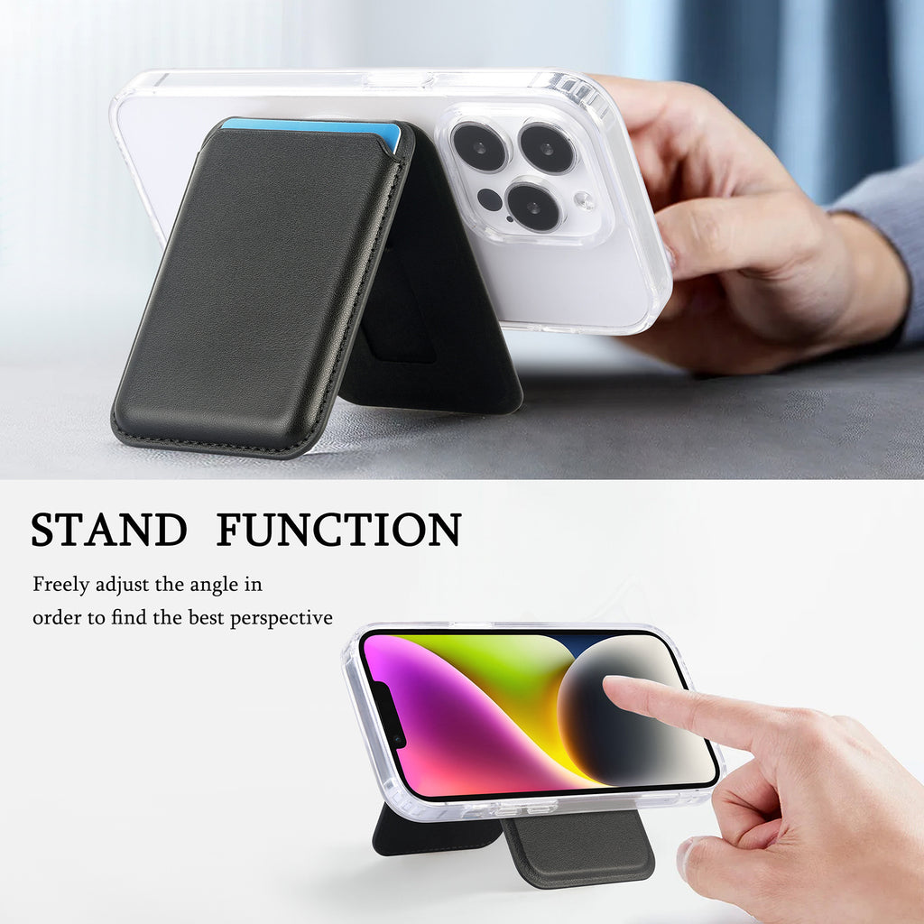 MagSafe card holder wallet with stand, dark gray leather-look card holder for phone