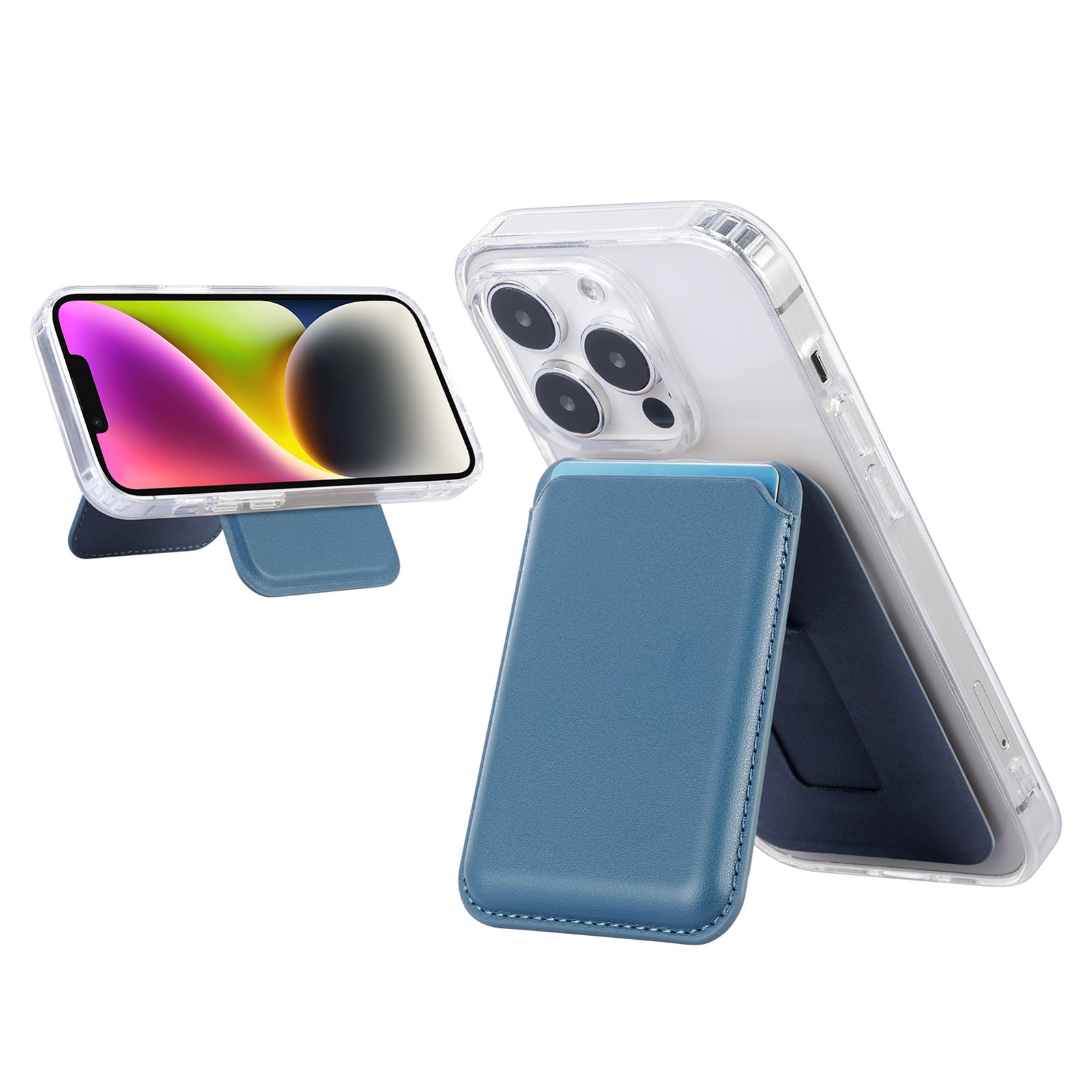 MagSafe card holder wallet with magnetic stand, light blue slim case cover