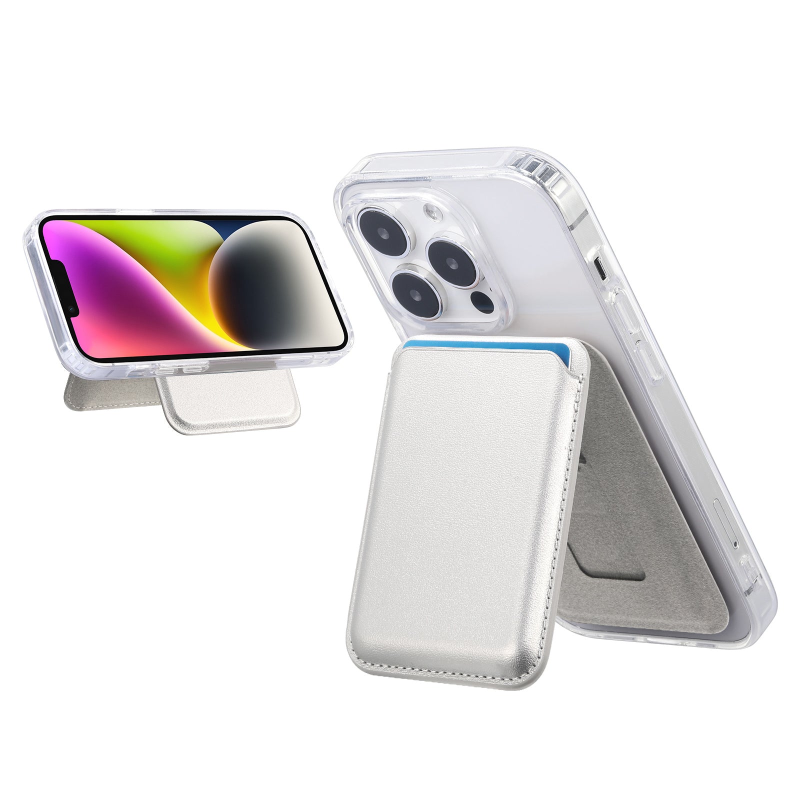 MagSafe card holder wallet with stand, white leather-look card holder on phone
