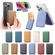 MagSafe card holder wallet in assorted colors, shown with stand and card slots