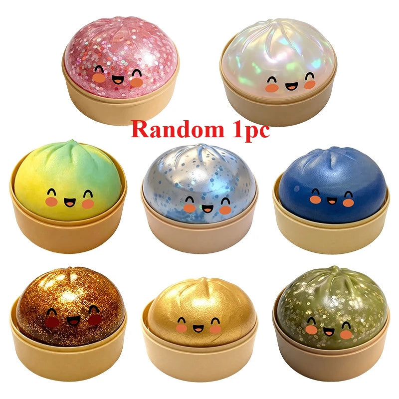 Assorted dumpling squishy fidget ball ornaments with cute faces, random set of colors