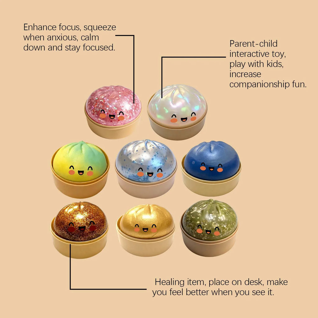 Dumpling Squishy 1pcs Glitter Steamed Bun Pinch Music Simulation Steam Buns Shape Cute And Fun Relieve Stress Squish Dumplings