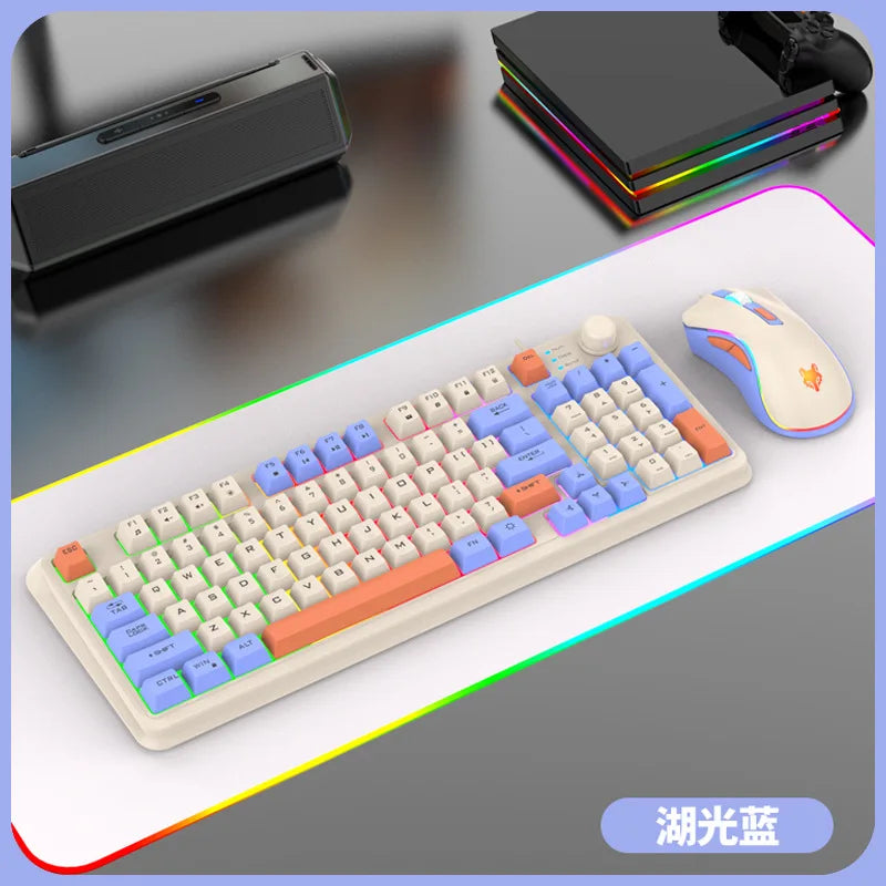 90% layout wired RGB keyboard with white keycaps and bright multicolor backlighting.