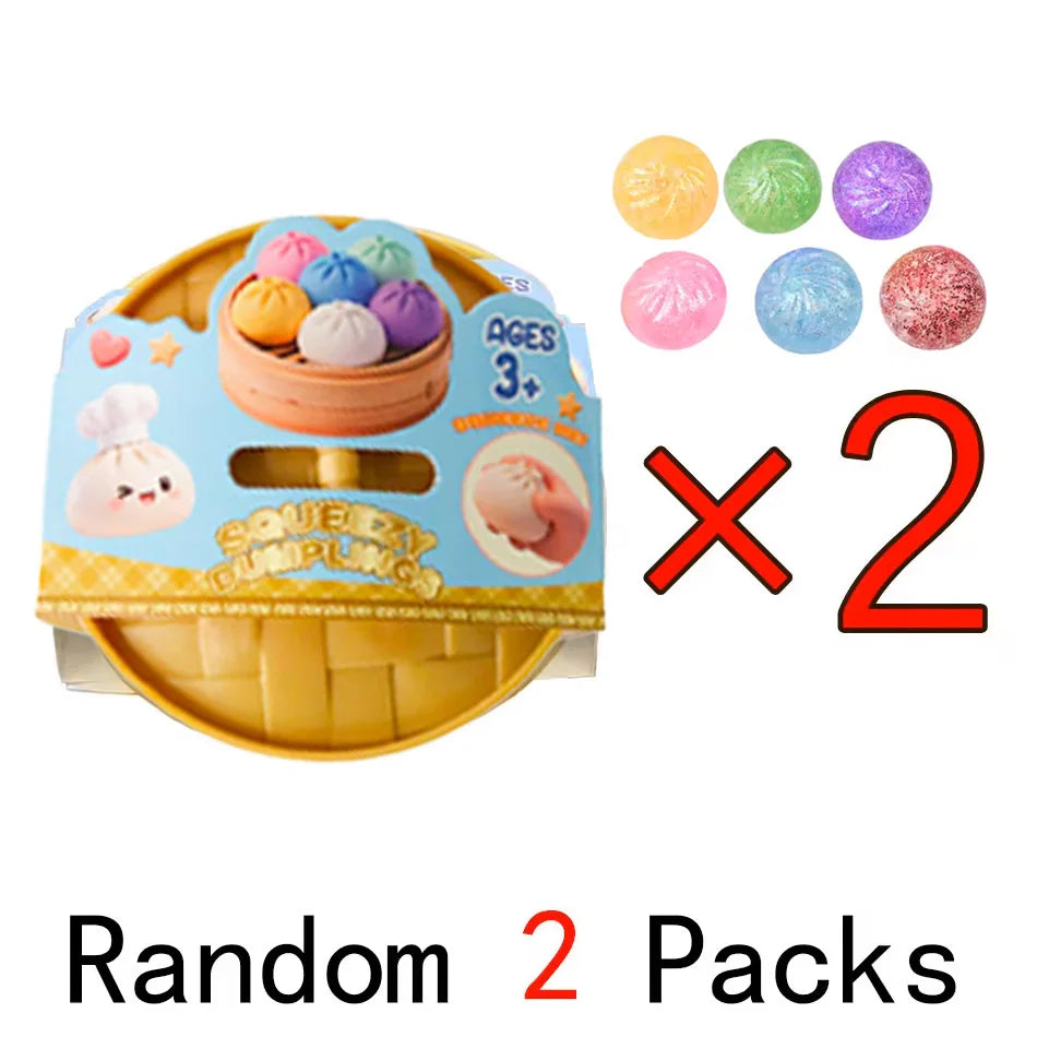 Squishy dumpling fidget toy mini pouch with count graphic for two-ball option