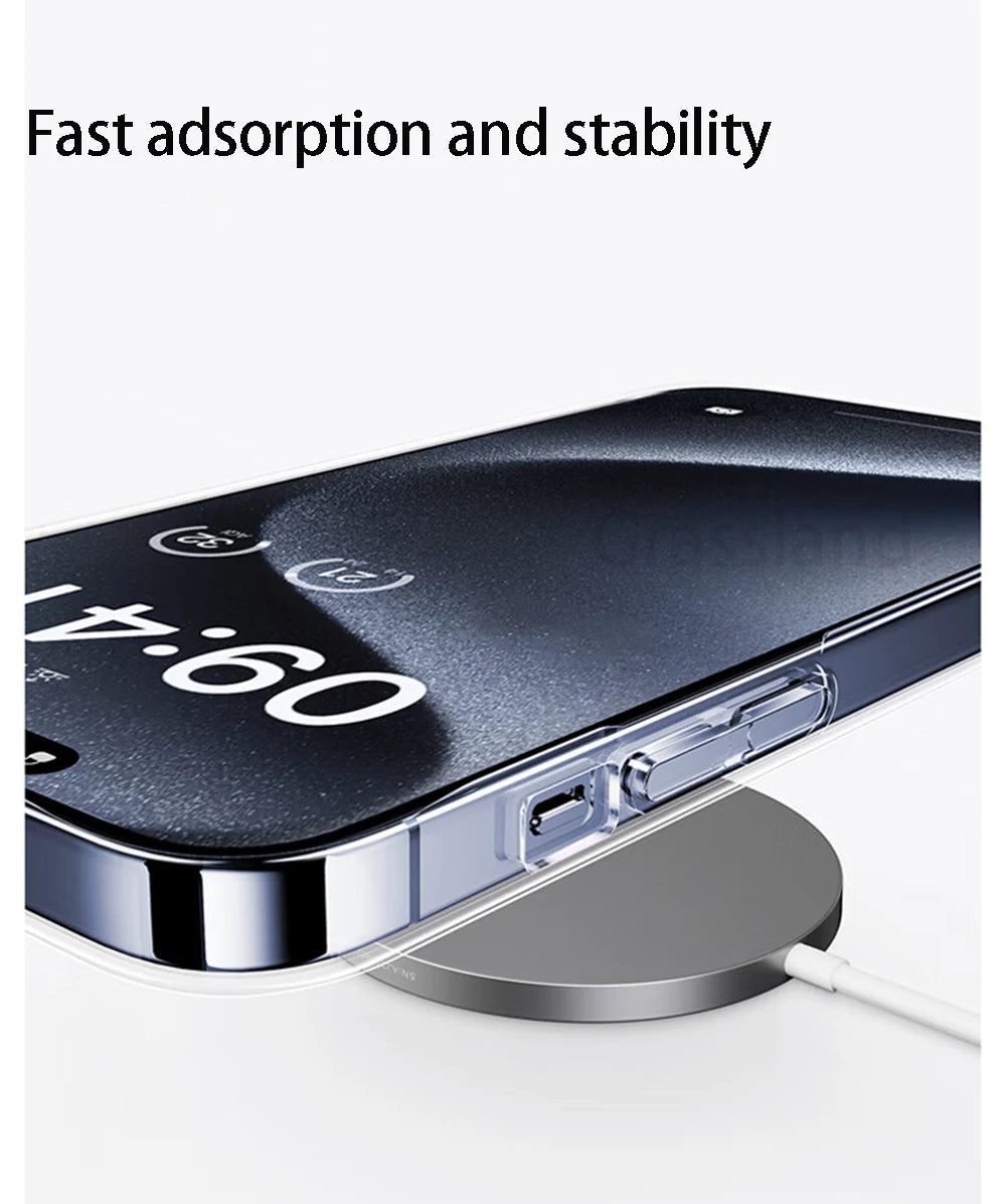 Transparent MagSafe iPhone back case, slim edge with metal ring and port cutout