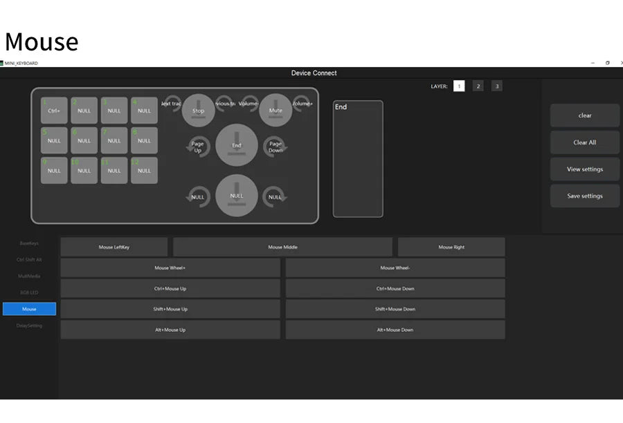 Mechanical keyboard mouse settings page with dropdown options and device controls
