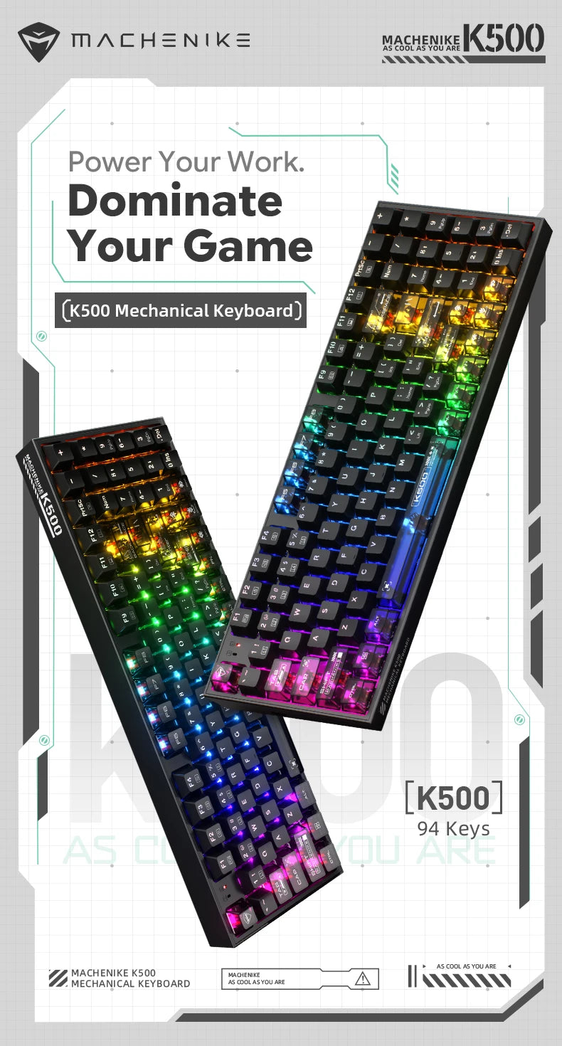 Mechanical keyboard with multicolor RGB backlight, 94 keys, angled dual-view