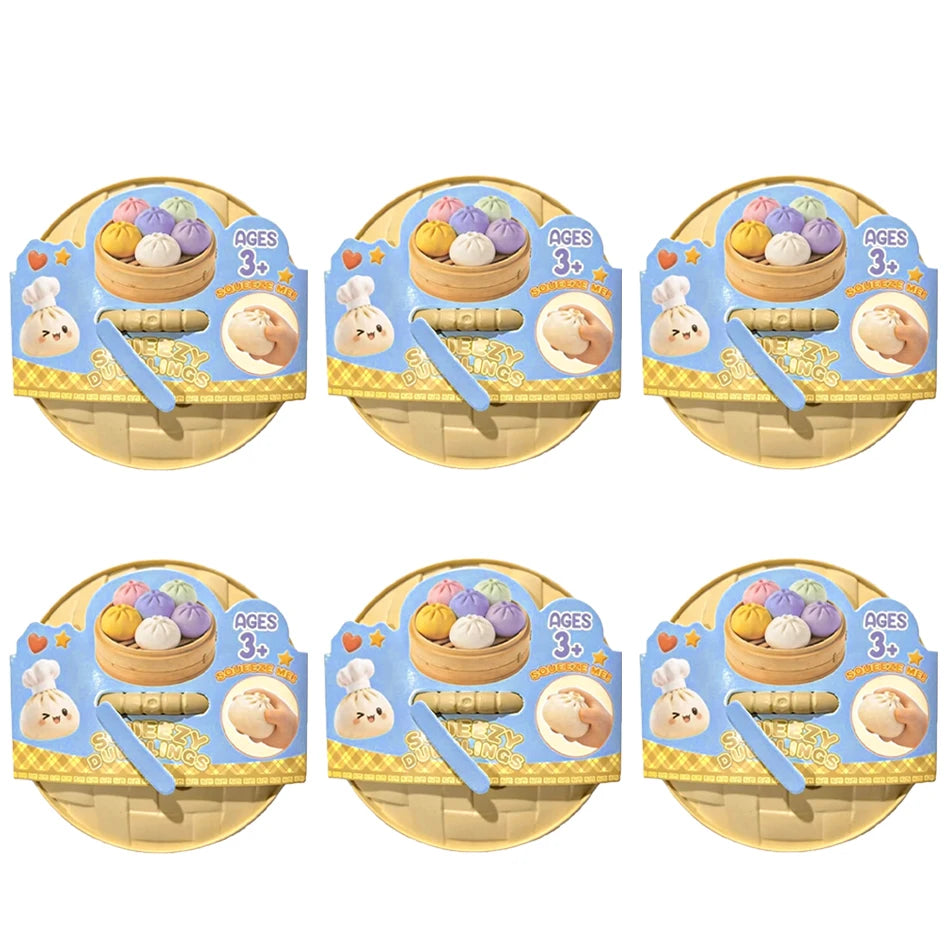 Squishy Dumpling Squishes Stress Balls Fidget Sensory Toys Simulation Food Squishies Bun with Steamer Squeeze Dough Ball Gifts