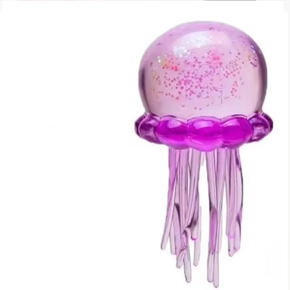 Purple jelly-like toy with confetti inside, suspended on a stand
