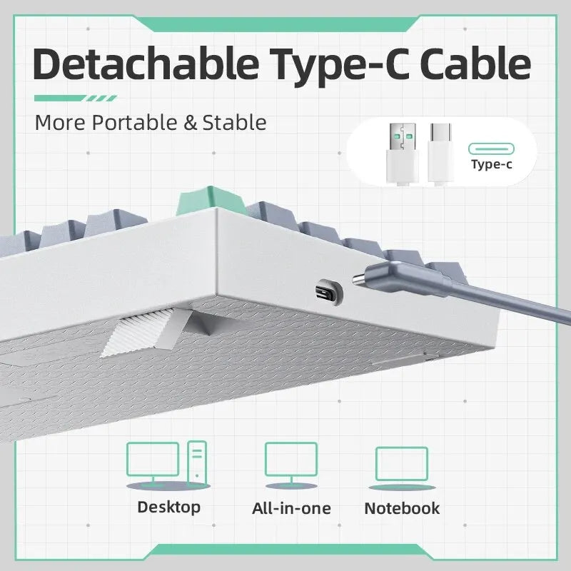 Mechanical keyboard with detachable Type-C cable connected to the back