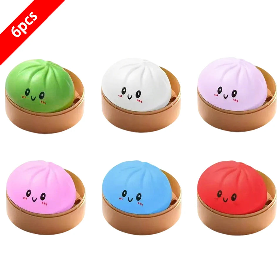 Squishy Dumpling Squishes Stress Balls Fidget Sensory Toys Simulation Food Squishies Bun with Steamer Squeeze Dough Ball Gifts