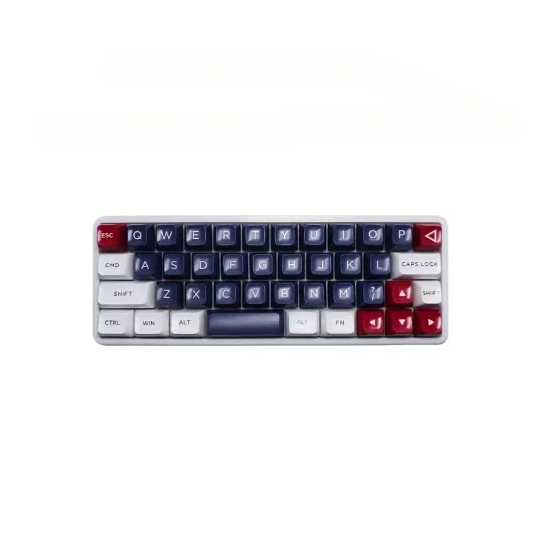 40% mechanical keyboard keycap set with silver case and blue base, featuring red keys