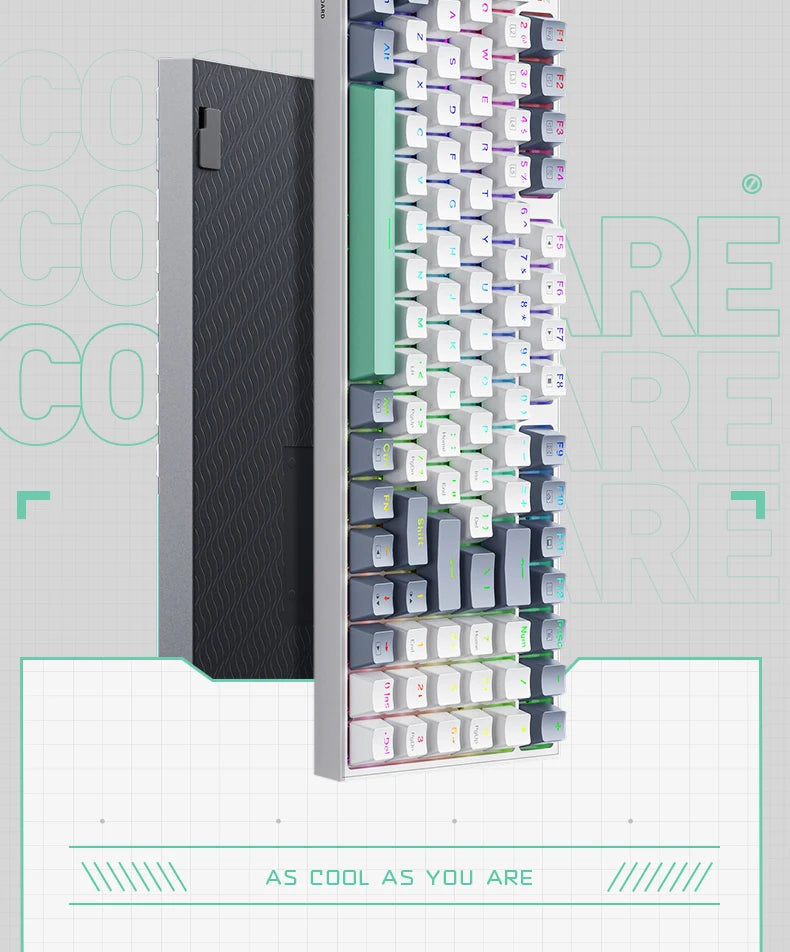 Mechanical keyboard shown in a close side profile with keycaps and case edge