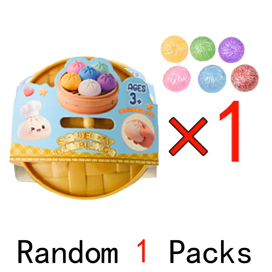 Squishy dumpling fidget toy mini pouch with count graphic and assorted small balls