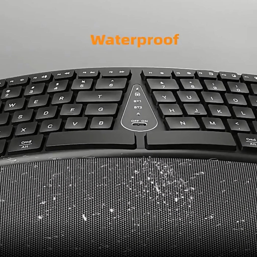 Black keyboard with matte keys and an off/on slider near the center panel