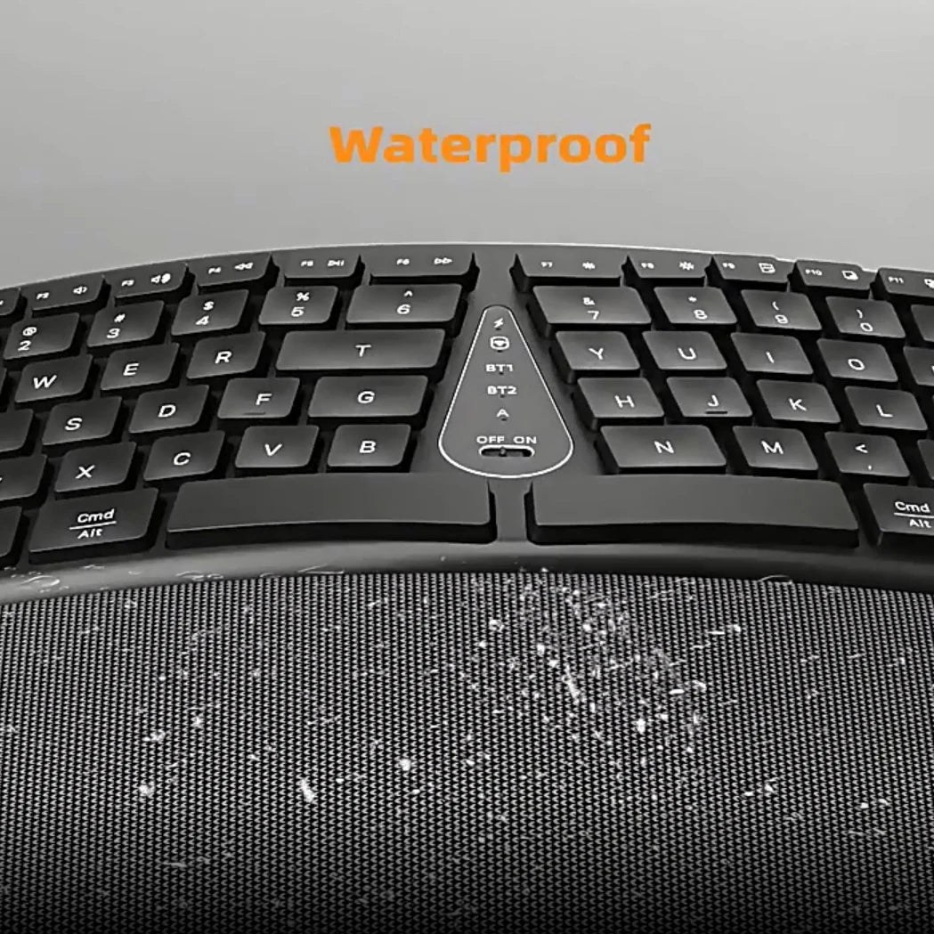Black keyboard with matte keys and an off/on slider near the center panel
