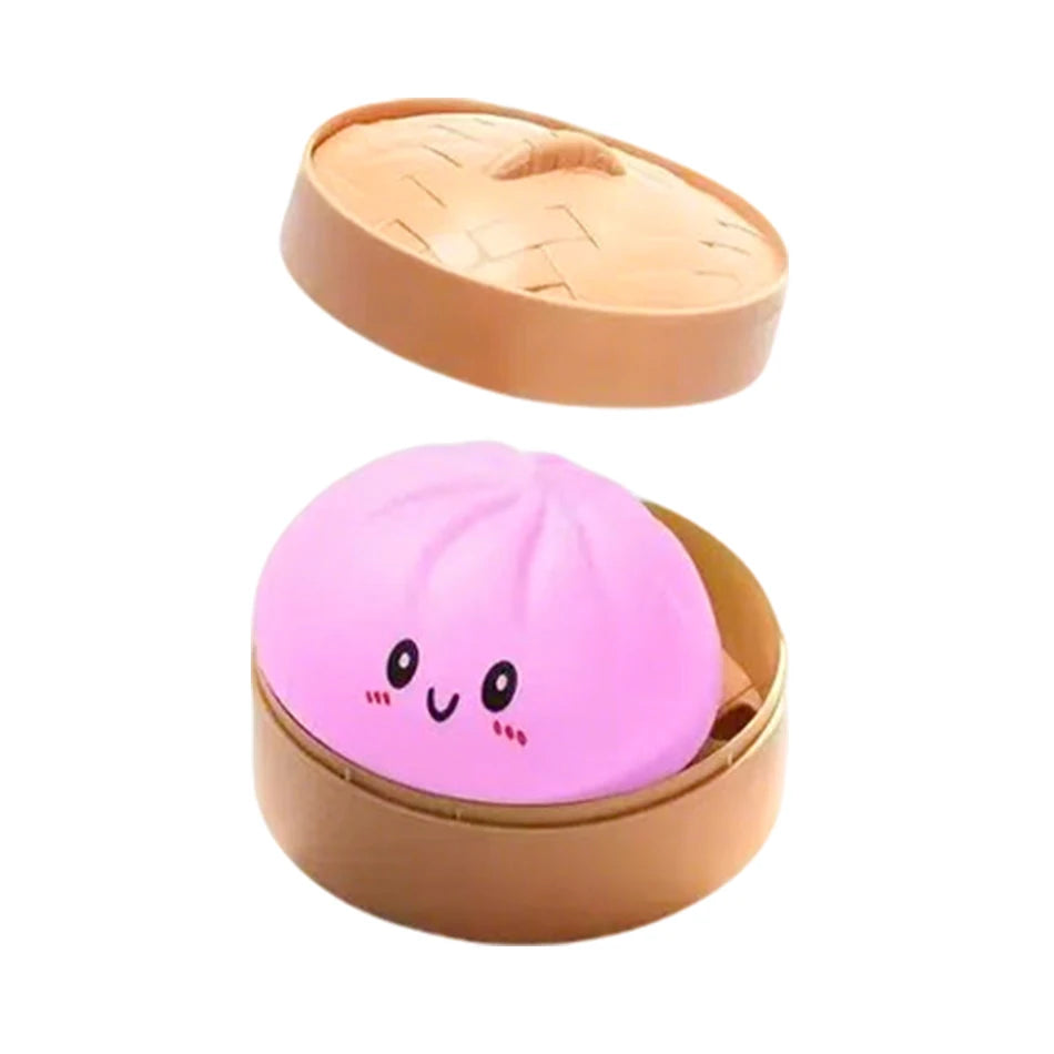 Squishy Dumpling Squishes Stress Balls Fidget Sensory Toys Simulation Food Squishies Bun with Steamer Squeeze Dough Ball Gifts