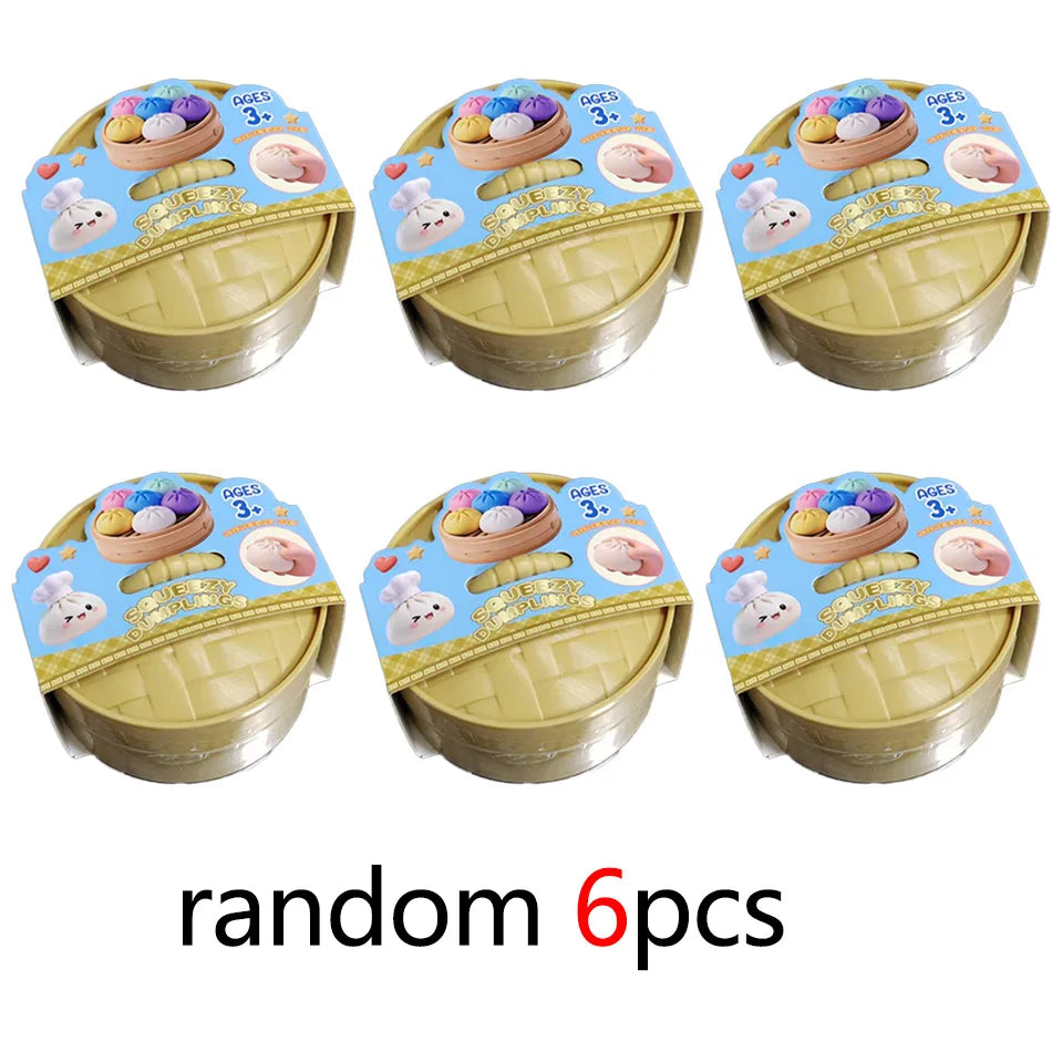 Six-pack dumpling squishy boxed sets with assorted character colors