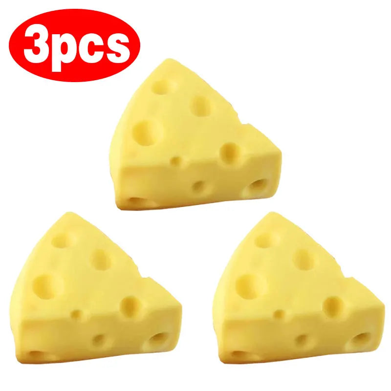 3 pack yellow triangle cheese-shaped squishy toys with circular holes