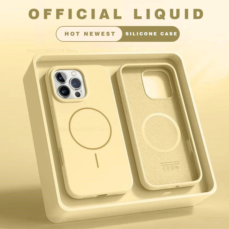 MagSafe magnetic silicone phone case, cream with camera lens cutout and texture