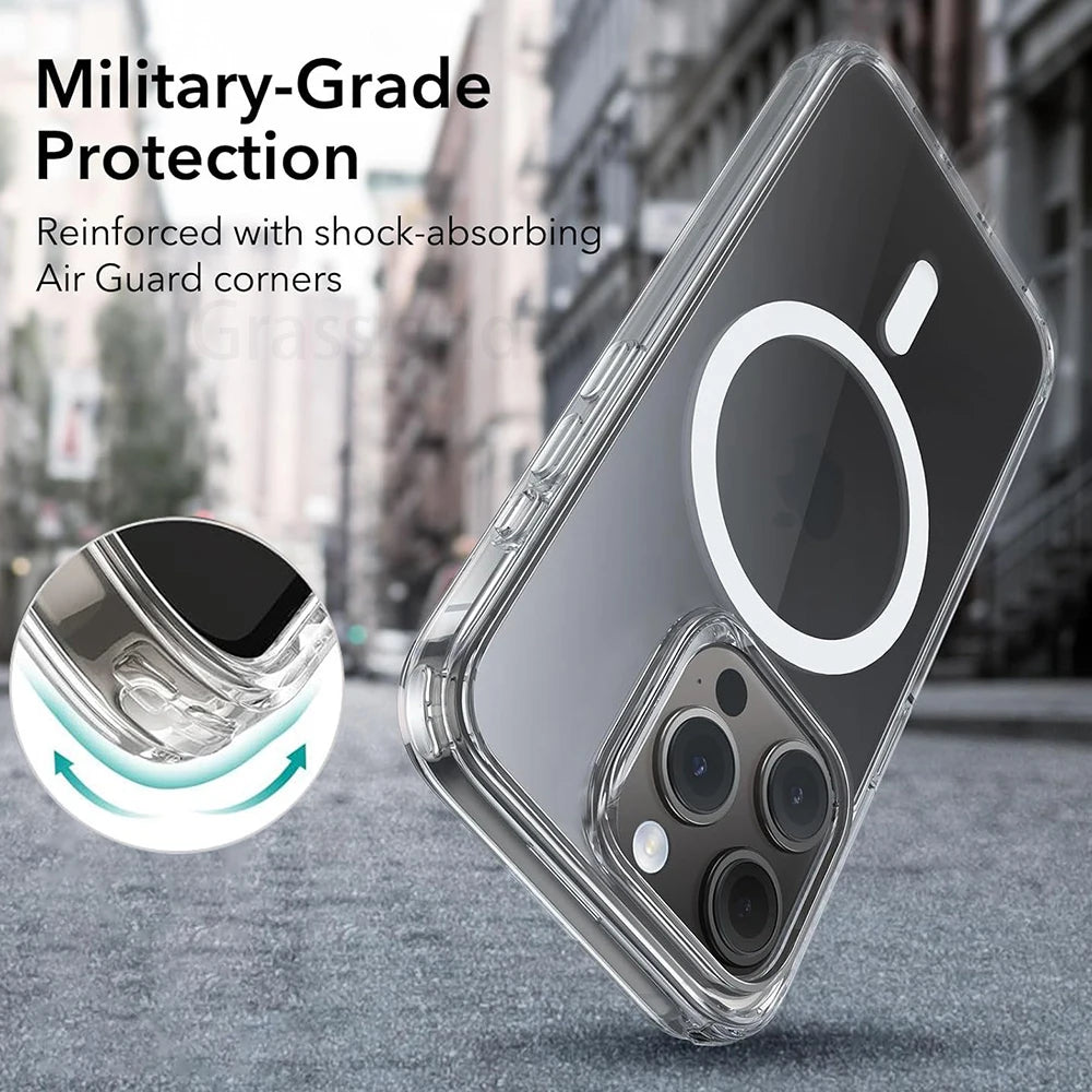 Clear MagSafe iPhone case with raised, shock-absorbing corner protection