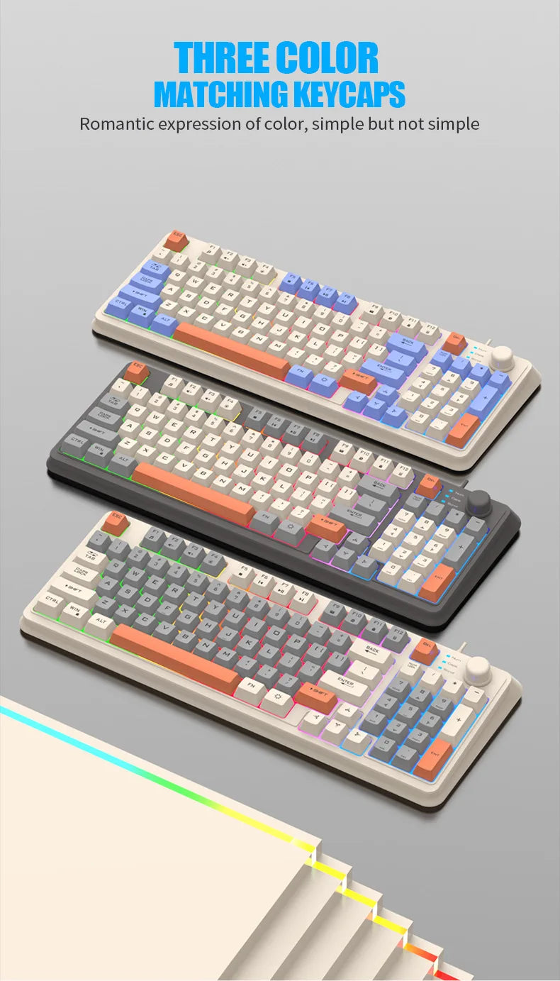94-key 90% layout wired RGB keyboard, angled view with multicolor keycaps