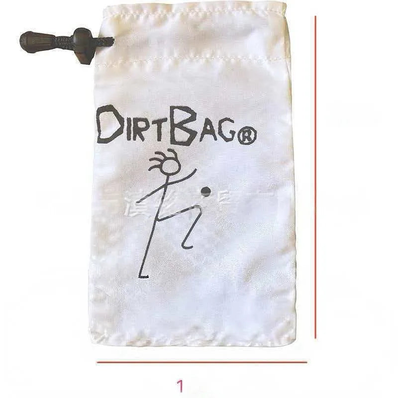 White drawstring pouch with single sand-filled hacky sack ball featuring logo