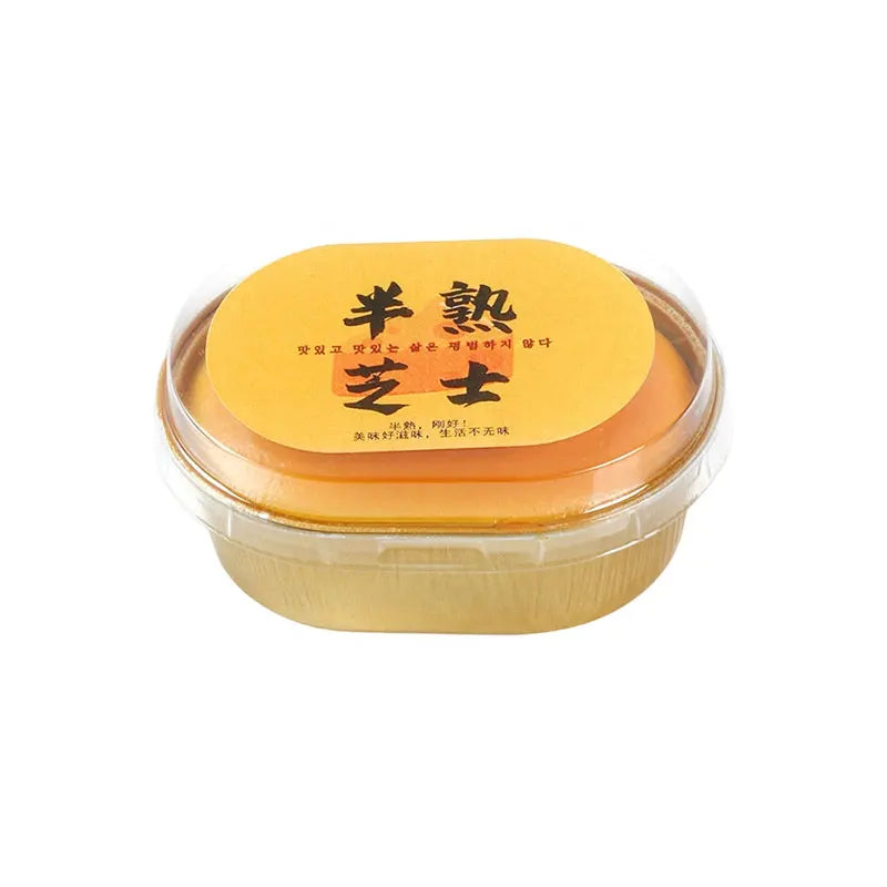 Triangle yellow cheese squishy toy inside a clear plastic container with a label lid.