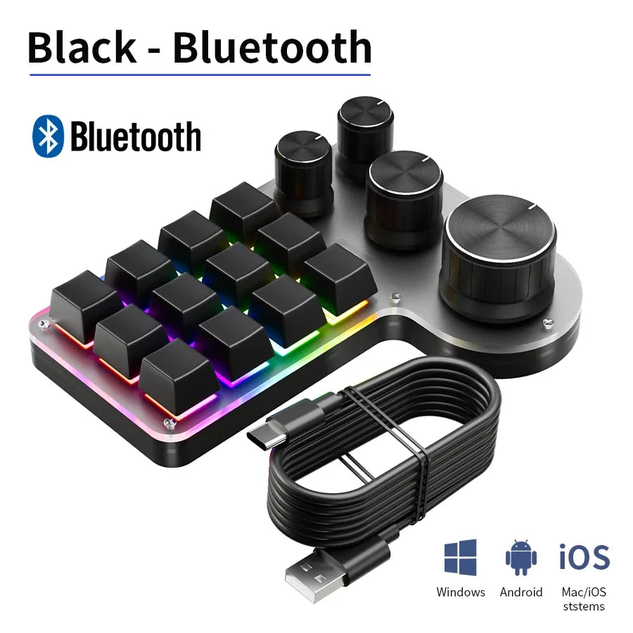Black mechanical keyboard bundle with Bluetooth connectivity and USB dongle cable