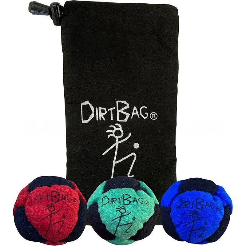 Dirtbag Classic Footbag Hacky Sack 3-Pack with Carry Pouch,Sand-Filled 8-Panel Synthetic Suede Footbag Set for Beginners &Player