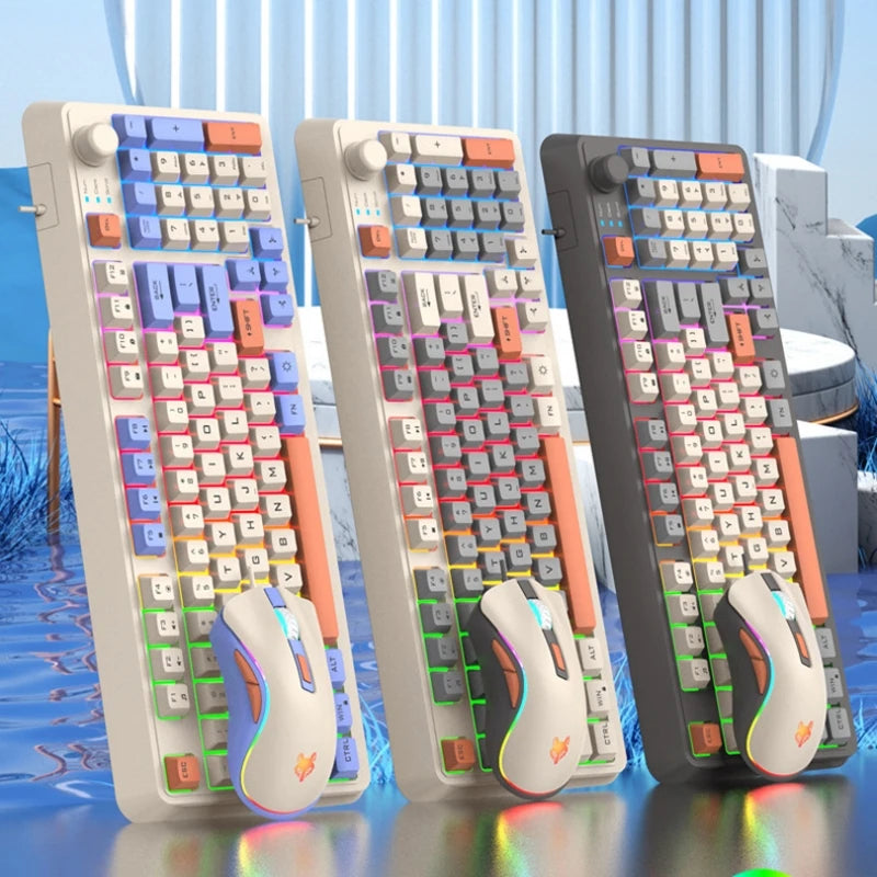 94-key mechanical keyboard with multicolor keycaps, wrist rest, and cable connection
