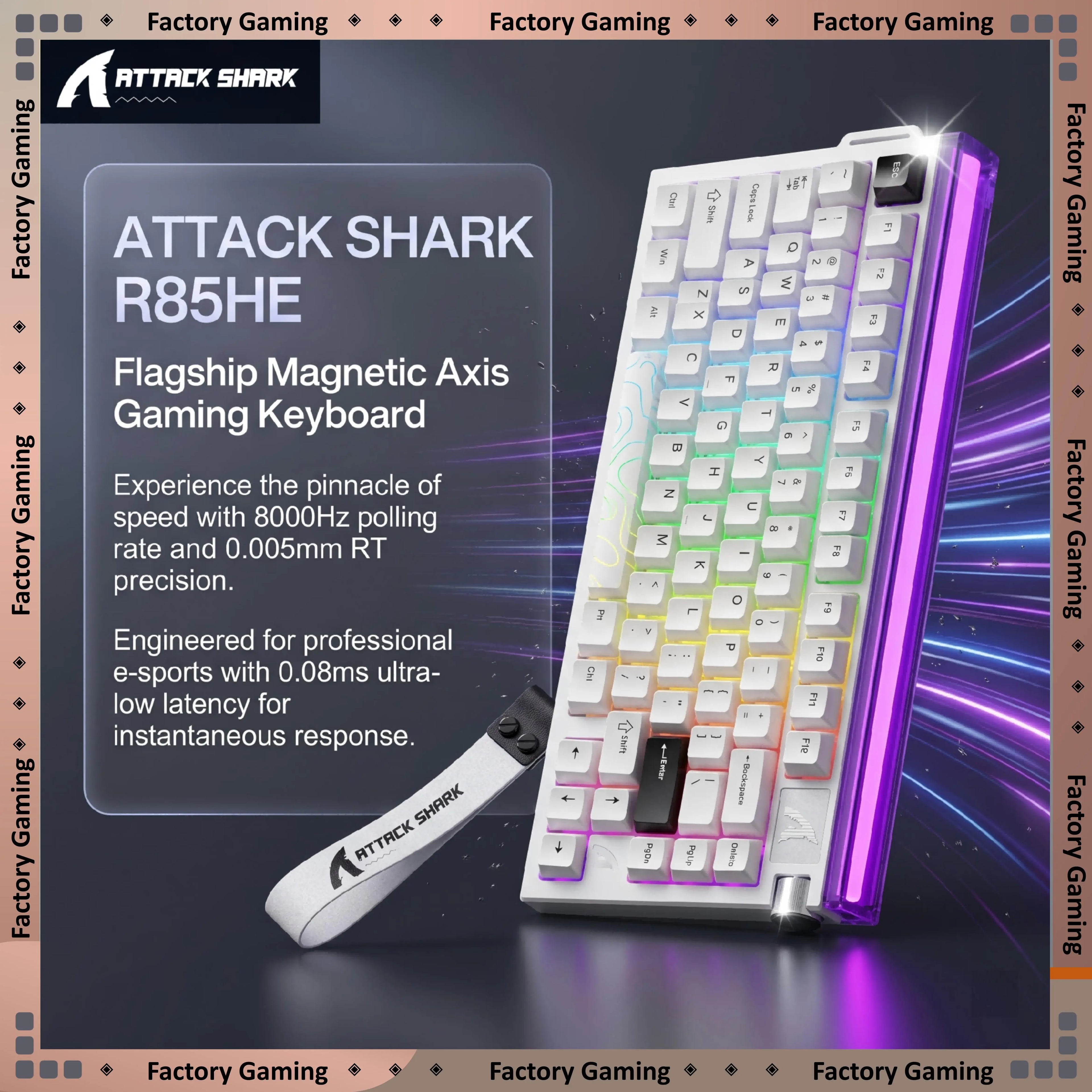 RGB mechanical gaming keyboard with white PBT keycaps, magnetic axis design