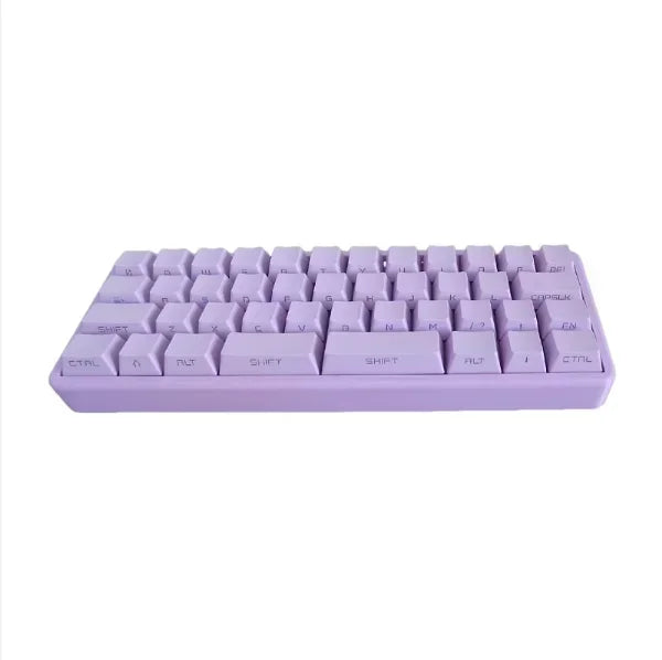 40% hot-swappable mechanical keyboard with lavender keycaps and a light purple base.