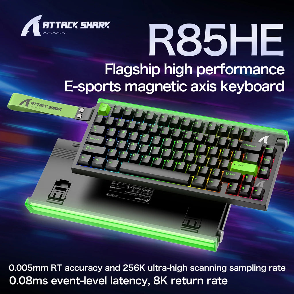 White mechanical gaming keyboard with RGB backlighting and green accent lighting.