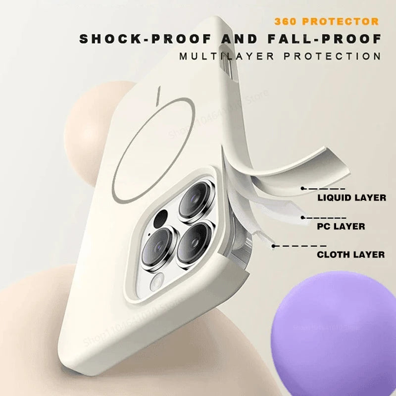 Light cream MagSafe silicone phone case with shockproof raised corners and camera cutout